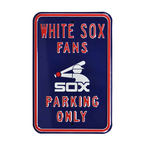 Chicago White Sox Steel Parking Sign with Logo-FANS PARKING w/ Batterman Logo   