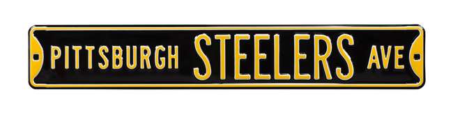 Pittsburgh Steelers Steel Street Sign-PITTSBURGH STEELERS AVE on Black    