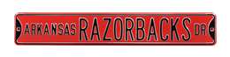 Arkansas Razorbacks Steel Street Sign-RAZORBACKS DR on Red   