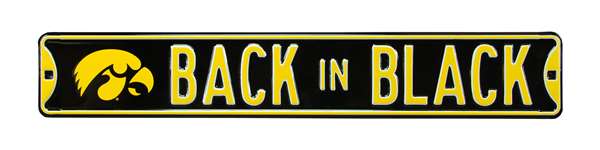 Iowa Hawkeyes Steel Street Sign with Logo-BACK IN BLACK   