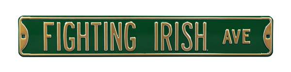 Notre Dame Steel Street Sign-FIGHTING IRISH AVE on Green    