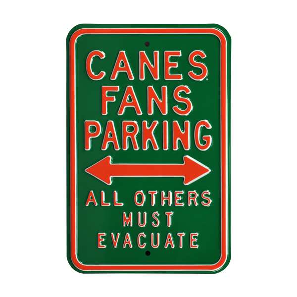 Miami Hurricanes Steel Parking Sign-Must Evacuate   