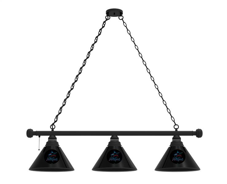 Miami Marlins 3 Shade Billiard Light with Black Fixture