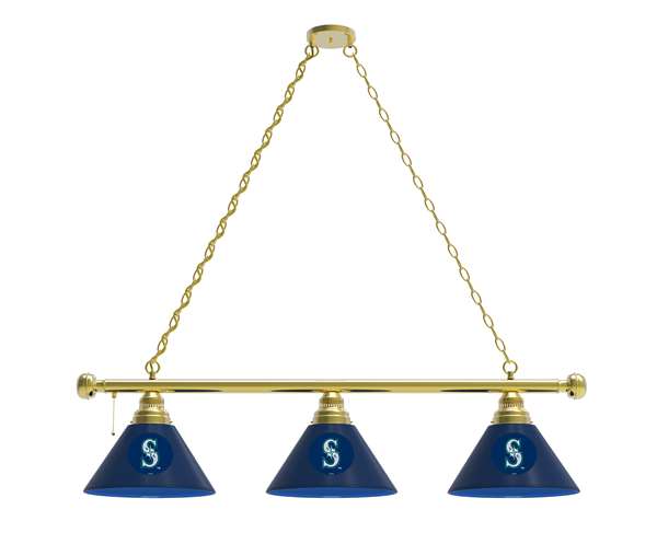 Seattle Mariners 3 Shade Billiard Light with Brass Fixture