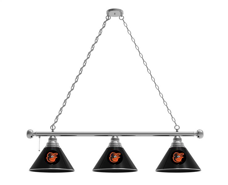 Baltimore Orioles 3 Shade Billiard Light with Chrome FIxture