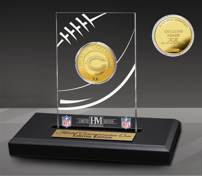 Chicago Bears Super Bowl Champs Gold Coin with Acrylic Display    