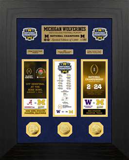 Michigan Wolverines 2023-24 CFP National Champions Deluxe Road to Championship Gold Photo Mint  