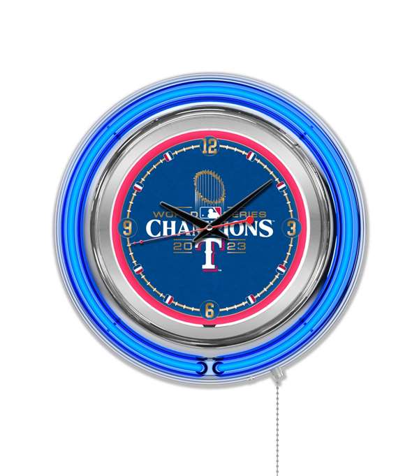 Texas Rangers - 2023 World Series Champions   Double Neon Wall Clock 15 inch 