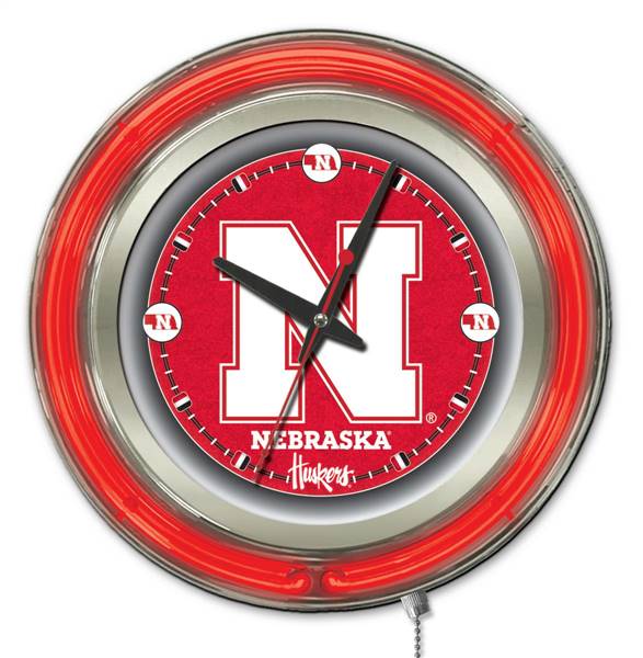 University of Nebraska 15 inch Double Neon Wall Clock