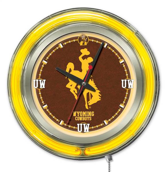 University of Wyoming 15 inch Double Neon Wall Clock