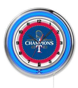 Texas Rangers - 2023 World Series Champions   Double Neon Wall Clock 19 inch 