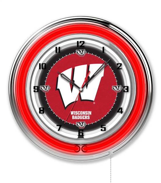 University of Wisconsin (W)  19 inch Double Neon Wall Clock
