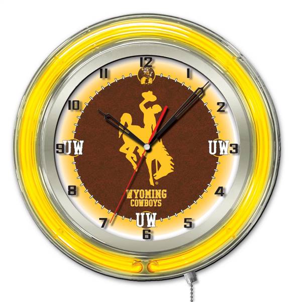 University of Wyoming 19 inch Double Neon Wall Clock