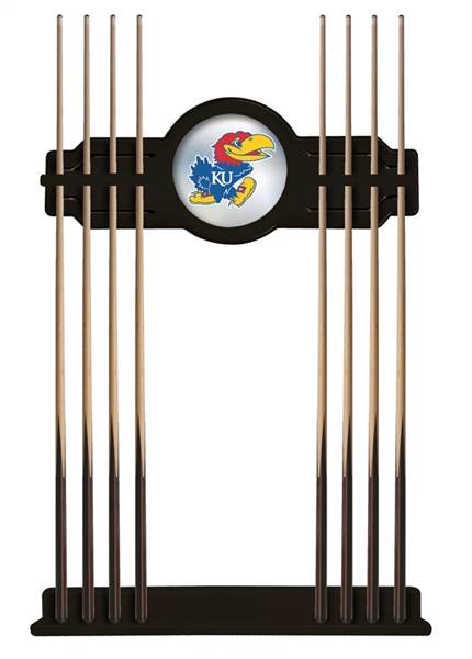 University of Kansas Solid Wood Cue Rack with a Black Finish