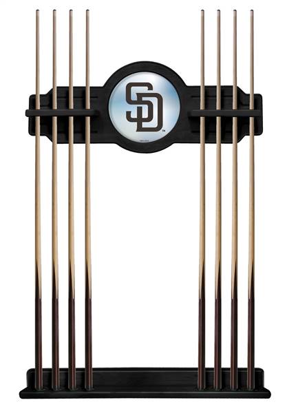 San Diego Padres Solid Wood Cue Rack with a Black Finish