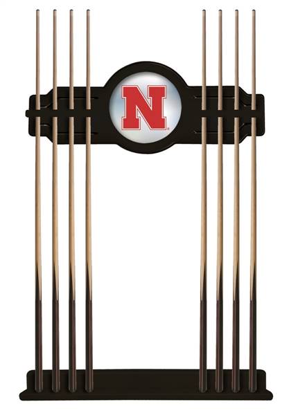 University of Nebraska Solid Wood Cue Rack with a Black Finish