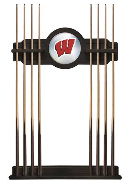 University of Wisconsin (W) Solid Wood Cue Rack with a Black Finish