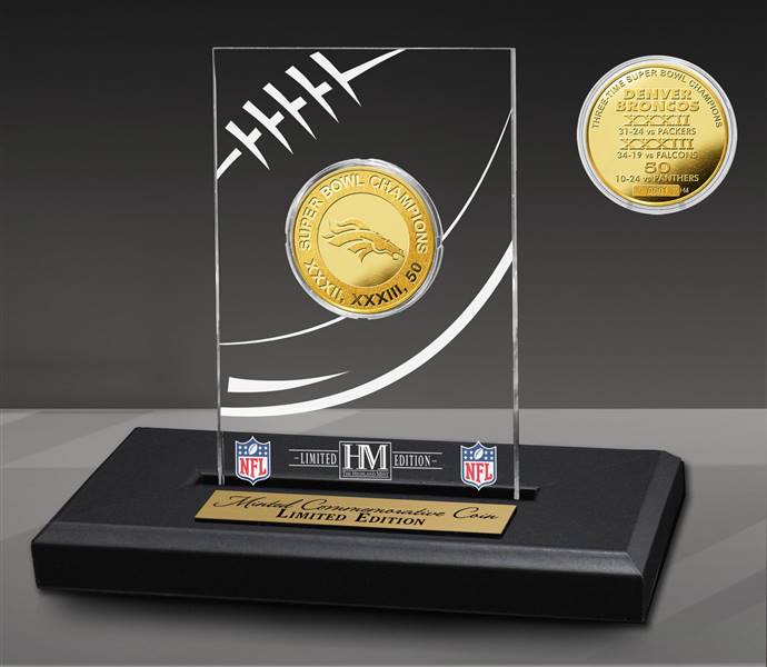 Denver Broncos 3x Super Bowl Champions Gold Coin with Acrylic Display    