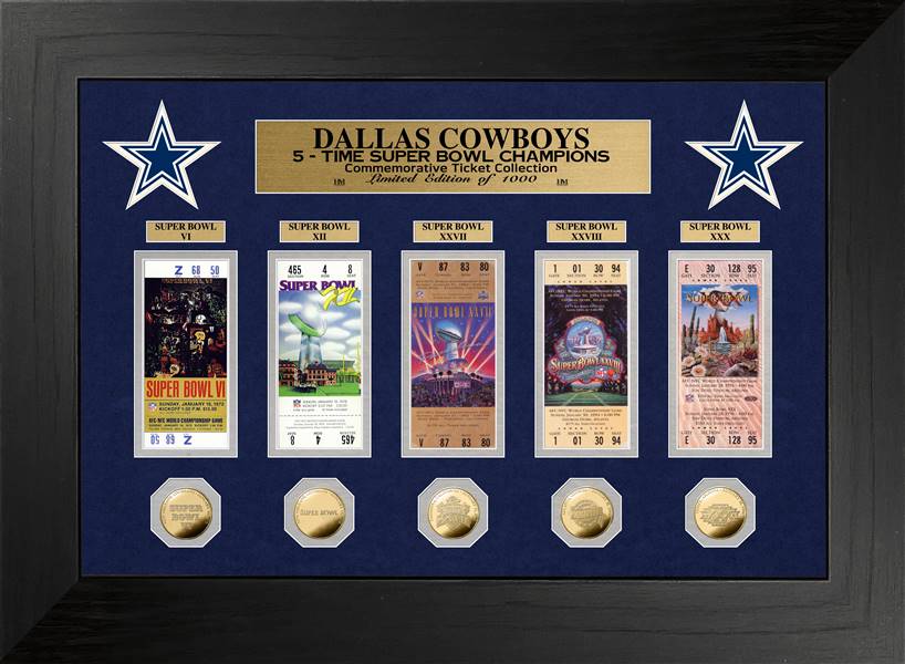 Dallas Cowboys 5 Time Super Bowl Champions Deluxe Gold Coin & Ticket Collection  