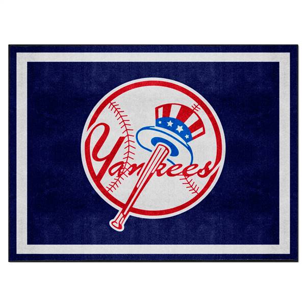 New York Yankees 8x10 Rug Circular Baseball with Script Yankees & Hat Logo