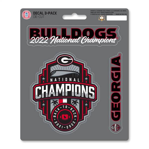 Georgia Bulldogs Football 2022-23 National Champions Decal 3-pk 5x6.25 inches
