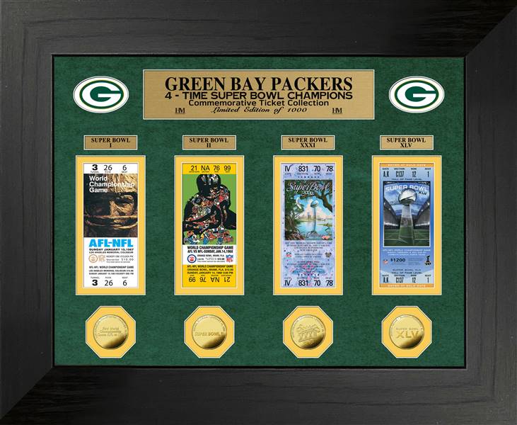 Green Bay Packers 4-Time Super Bowl Champions Deluxe Gold Coin & Ticket Collection  