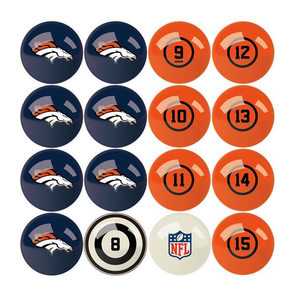 Denver Broncos Billiard Balls With Numbers  