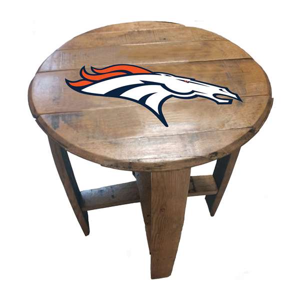 Denver Broncos Oak Barrel Table