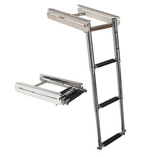 JIF Marine 3-Step Under Platform Sliding Ladder SS 316 Spring-Loaded Latch Boat - Dock Table