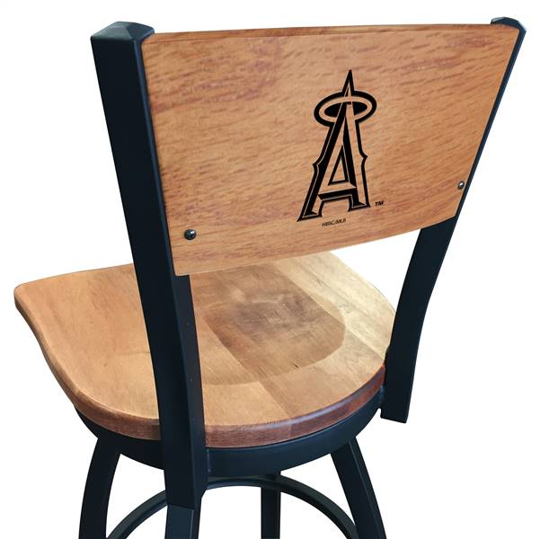 Los Angeles Angels 25" Swivel Counter Stool with Black Wrinkle Finish and a Laser Engraved Back  