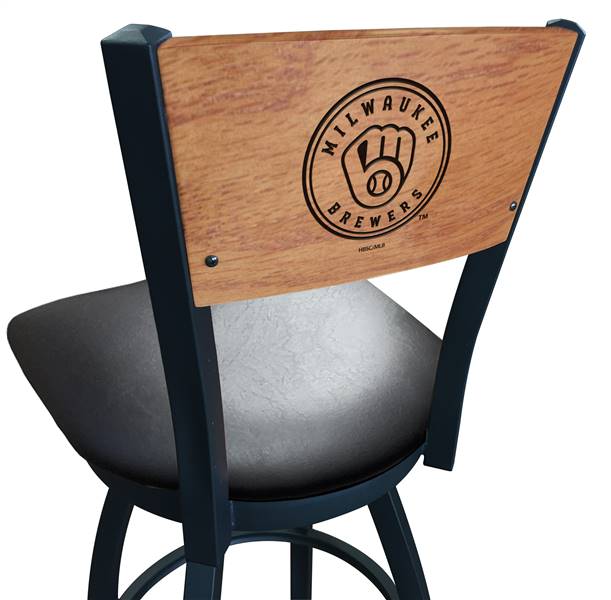 Milwaukee Brewers 25" Swivel Counter Stool with Black Wrinkle Finish and a Laser Engraved Back  