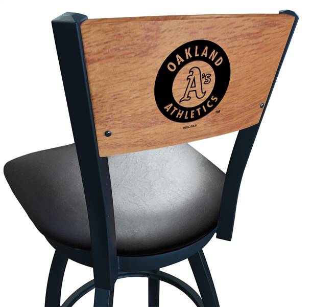 Oakland Athletics 25" Swivel Counter Stool with Black Wrinkle Finish and a Laser Engraved Back  