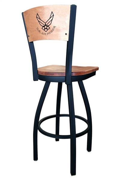 U.S. Air Force 30" Swivel Bar Stool with Black Wrinkle Finish and a Laser Engraved Back  