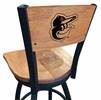 Baltimore Orioles 30" Swivel Bar Stool with Black Wrinkle Finish and a Laser Engraved Back  