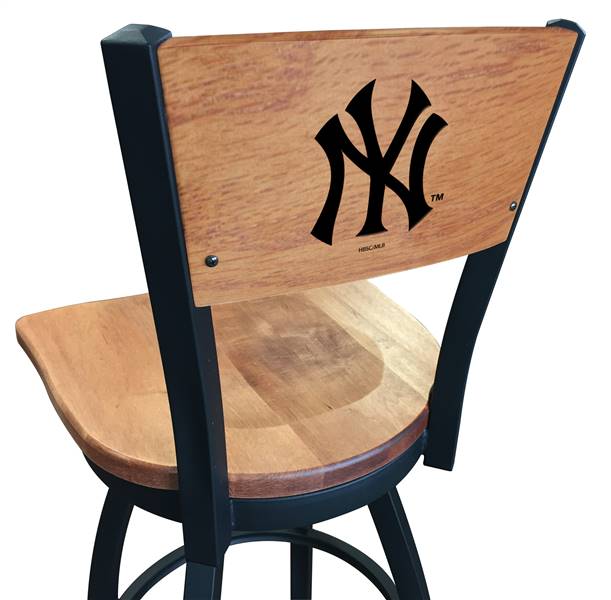 New York Yankees 30" Swivel Bar Stool with Black Wrinkle Finish and a Laser Engraved Back  