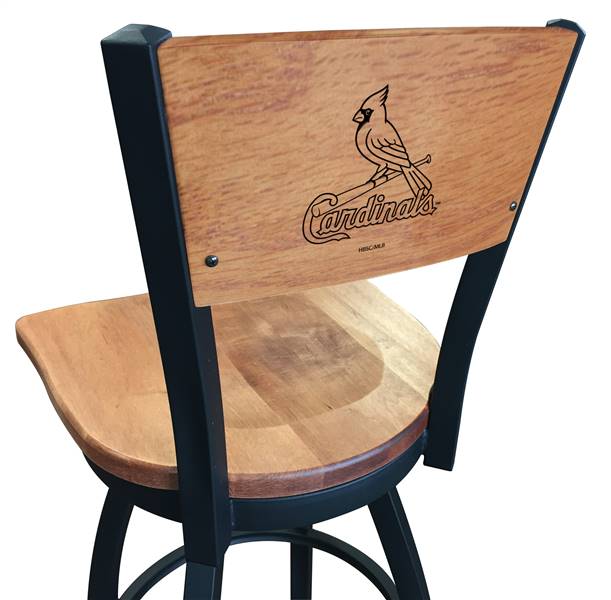 St. Louis Cardinals 30" Swivel Bar Stool with Black Wrinkle Finish and a Laser Engraved Back  