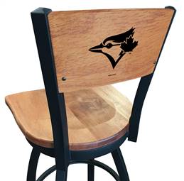 Toronto Blue Jays 30" Swivel Bar Stool with Black Wrinkle Finish and a Laser Engraved Back  