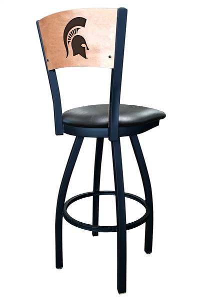 Michigan State 30" Swivel Bar Stool with Black Wrinkle Finish and a Laser Engraved Back  