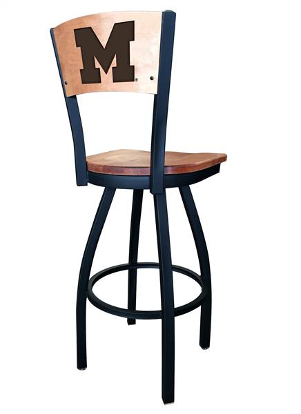 Michigan 30" Swivel Bar Stool with Black Wrinkle Finish and a Laser Engraved Back  