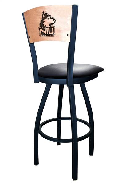 Northern Illinois 30" Swivel Bar Stool with Black Wrinkle Finish and a Laser Engraved Back  