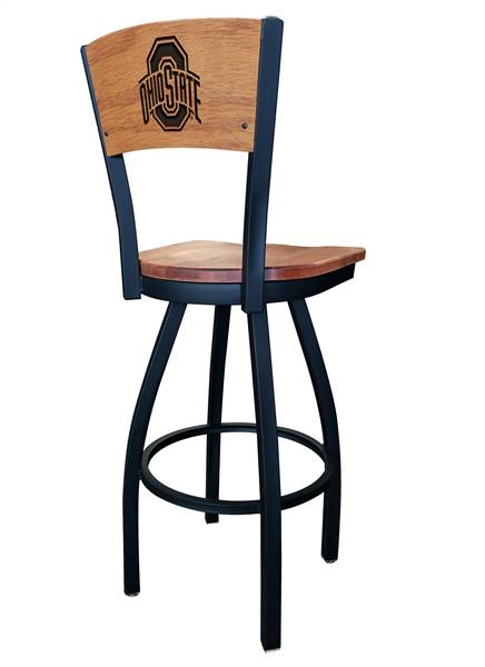 Ohio State 30" Swivel Bar Stool with Black Wrinkle Finish and a Laser Engraved Back  