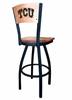 TCU 30" Swivel Bar Stool with Black Wrinkle Finish and a Laser Engraved Back  
