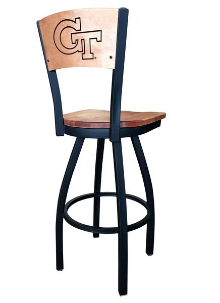 Georgia Tech 36" Swivel Bar Stool with Black Wrinkle Finish and a Laser Engraved Back  