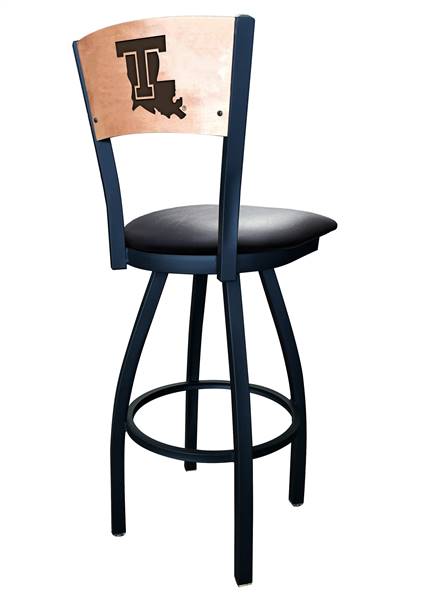 Louisiana Tech 36" Swivel Bar Stool with Black Wrinkle Finish and a Laser Engraved Back  