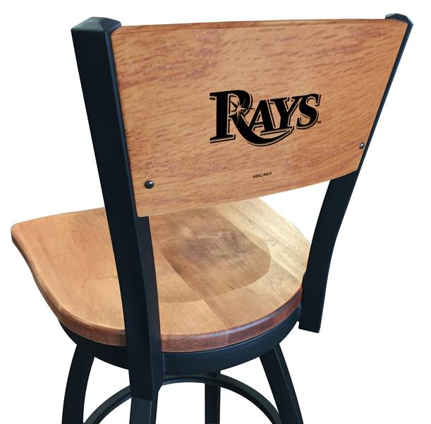 Tampa Bay Rays 30" Swivel Bar Stool with Black Wrinkle Finish and a Laser Engraved Back  