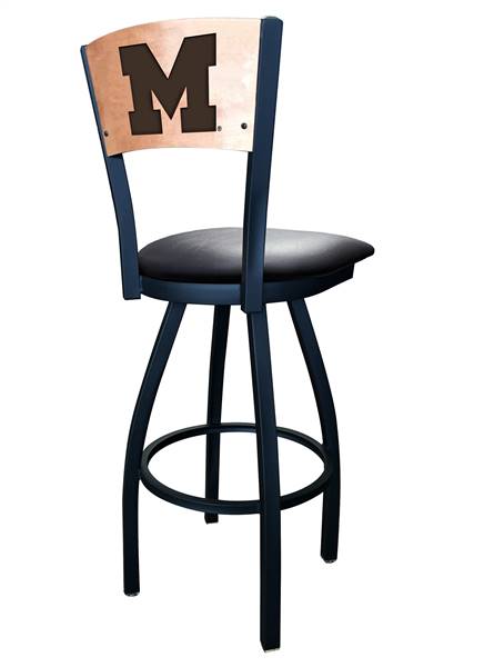 Michigan 36" Swivel Bar Stool with Black Wrinkle Finish and a Laser Engraved Back  