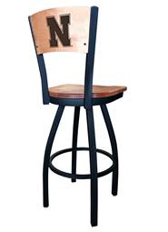 L038 Nebraska 36" Swivel Bar Stool with Black Wrinkle Finish and a Laser Engraved Back  