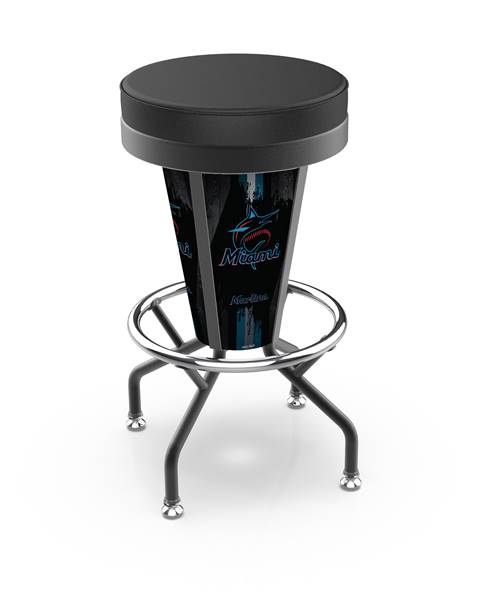 Miami Marlins 30 inch Lighted Bar Stool with Black Wrinkle Finish