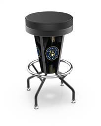 Milwaukee Brewers 30 inch Lighted Bar Stool with Black Wrinkle Finish