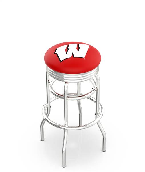  Wisconsin "W" 25" Double-Ring Swivel Counter Stool with Chrome Finish  